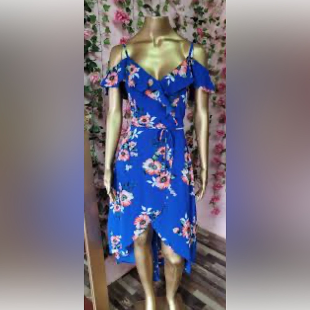 by & by Blue Pink V-Neck High Low Sundress